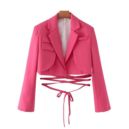 Modieuze cropped blazer met tailledetail